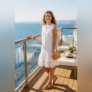 Trina Turk Womans Dress White Eyelet Sleeveless Mini Dress Small